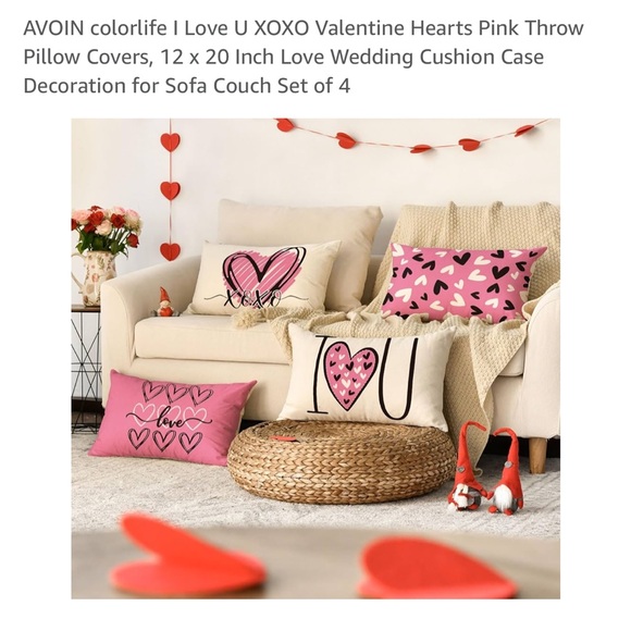 AVOIN colorlife I Love U XOXO Valentine Hearts Pink Throw Pillow Covers - Picture 2 of 6